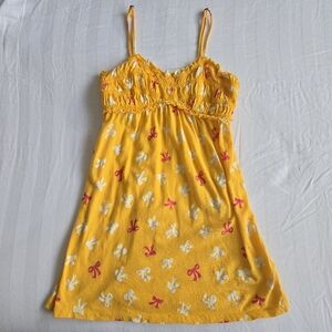 y2k 90s XS Yellow lace strappy v neck babydoll ruffle trim cami top
